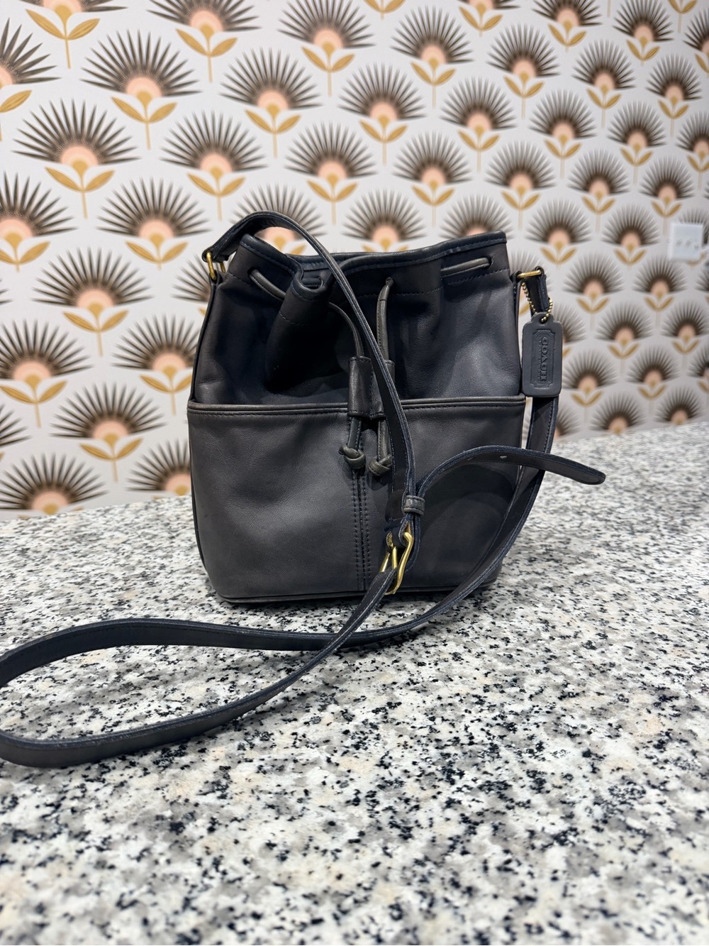 Vintage Coach Gray/Navy Drawstring Crossbody - Picture 2 of 11